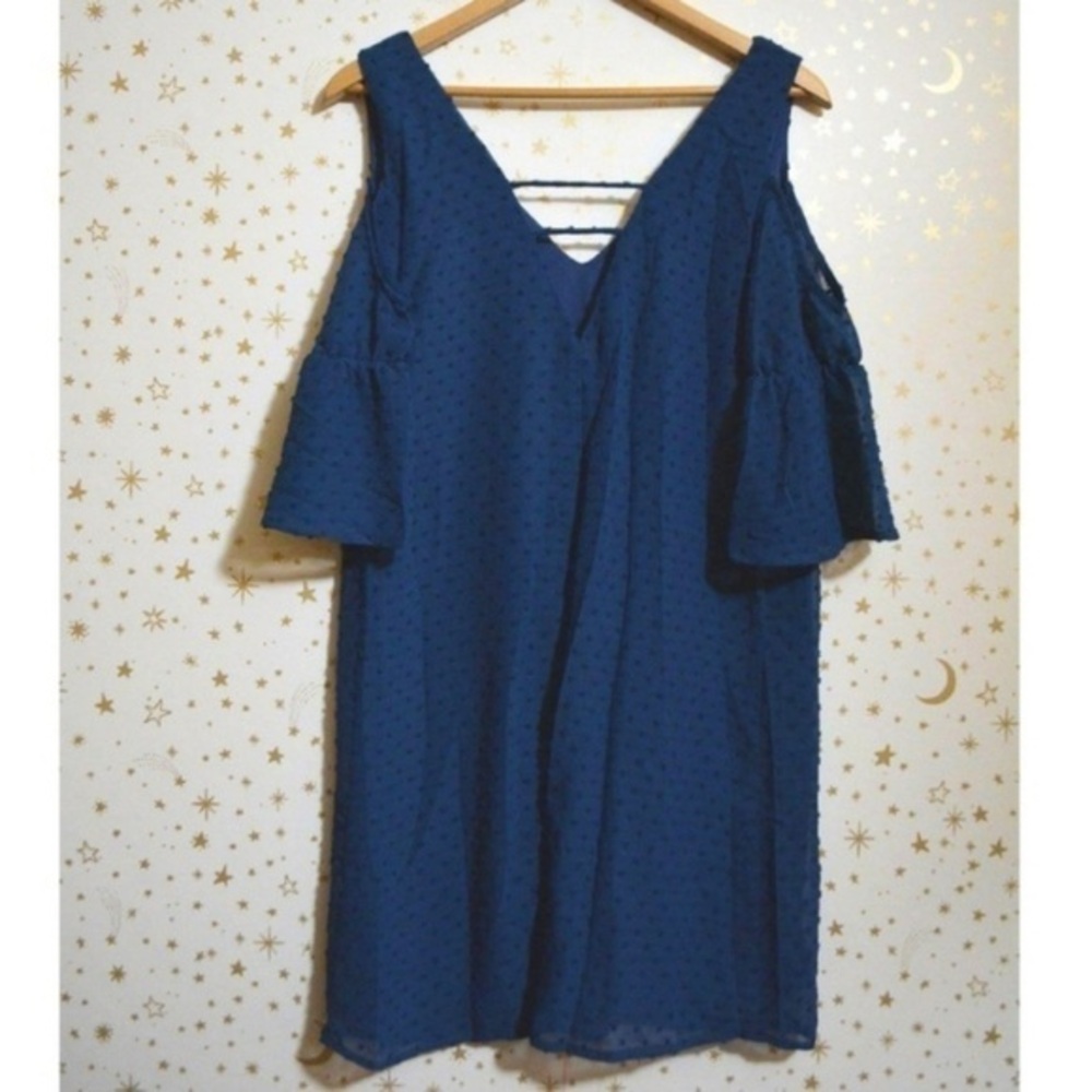 NWT - Francesca's Peacock Blue Textured Swiss Dot Dress XS